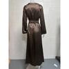 Women's Round Neck Long Sleeve Solid Colorwith Tie Back Elegant Long Dress 