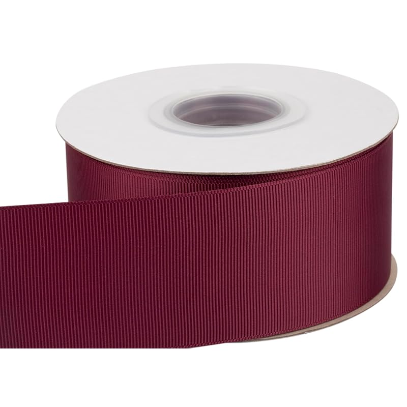 [Tekdeere]Width 50mm Solid Burgundy Grosgrain Ribbon, Perfect for Gift Wrapping, Sewing, Hair Accessories, Wedding Decorations - 22 Meters/roll