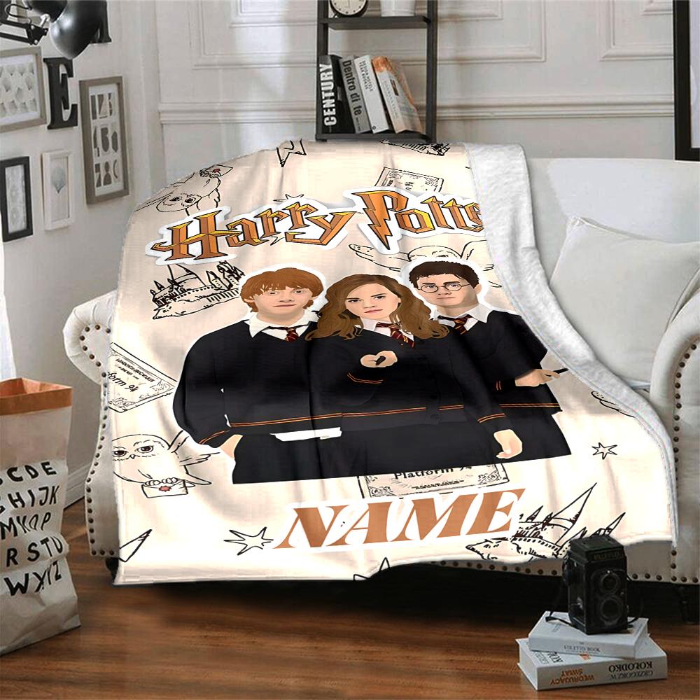 Custom Name "Magic School Adventure" blanket for Couch & Bed, Plush Cozy Fuzzy Blanket Super Soft & Warm Blankets for Fall and Winter. 090885