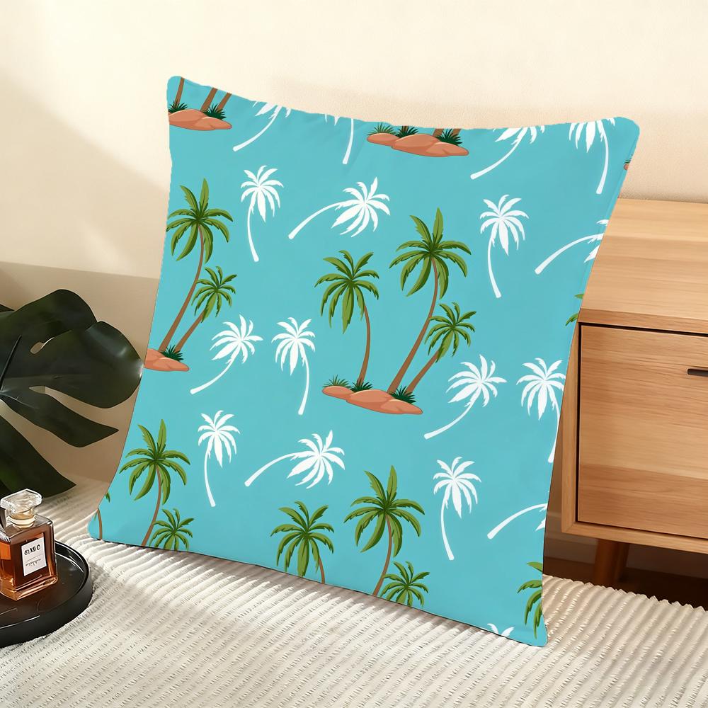 Palm Tree Pattern Cushion Cover Soft Short Plush Pillow Cover Smooth Cozy Texture Aesthetic Cushion Case Home Decor