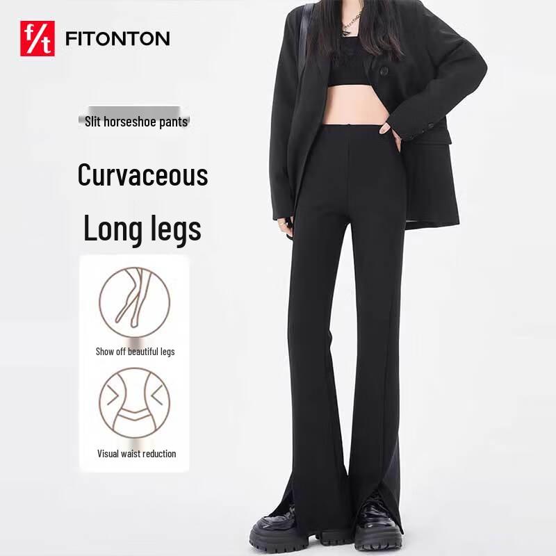 FitonTon Women's High-Waisted Slit Flared Casual Pants