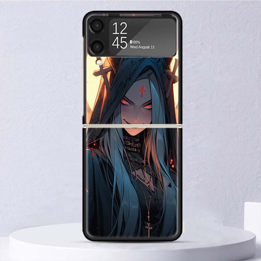 Dark Demon Nun Shockproof Case For Samsung Galaxy Z Flip 7 6 5 4 3 5G Phone Cover Z Flip3 Flip4 Flip5 Flip6 Flip7 Shell