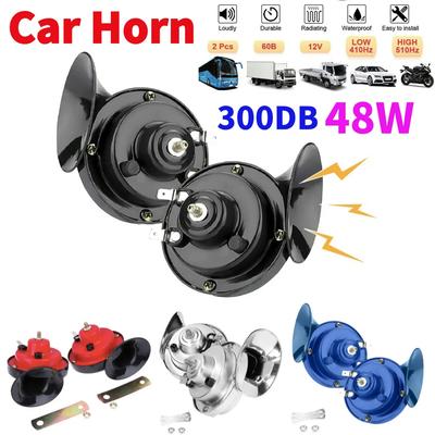300db 12V 48W Klaxon à air escargot pour voiture Klaxon de train étanche Signal bicolore Klaxon super puissant pour moto Voiture Camion SUV Bateau