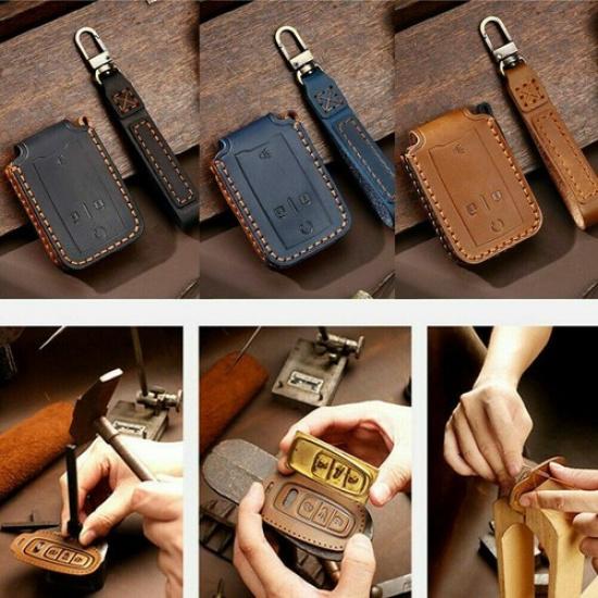 Leather 4 Button Smart Key Fob Cover Case Holder for GMC Sierra Canyon Yukon