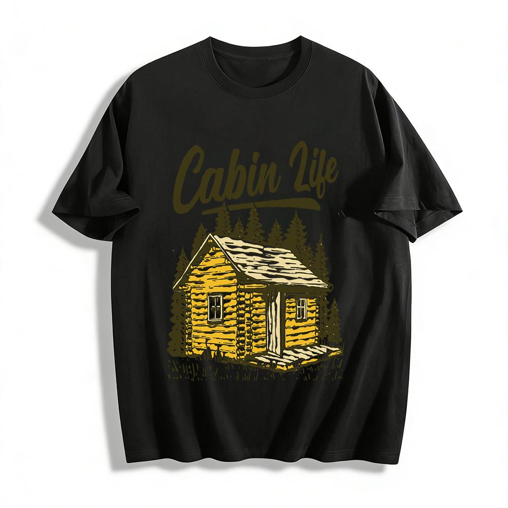 Cabin Life Themed Casual Printed Top For Outdoor Lovers Pure cotton T-shirt XXS