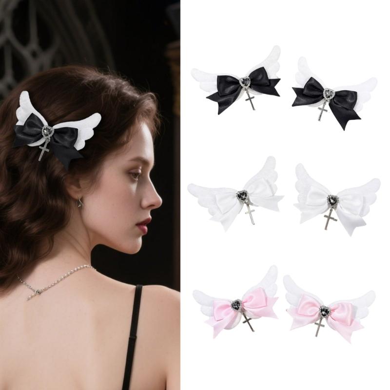 Baby Girls Hair Bows Clip With Angel Wing Gentle Nonslip Grip Ribbon Costume Accessories For Toddler Infants