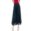 Spring 2026 Velvet Polka Dot Mesh High-Waisted Midi Skirt
