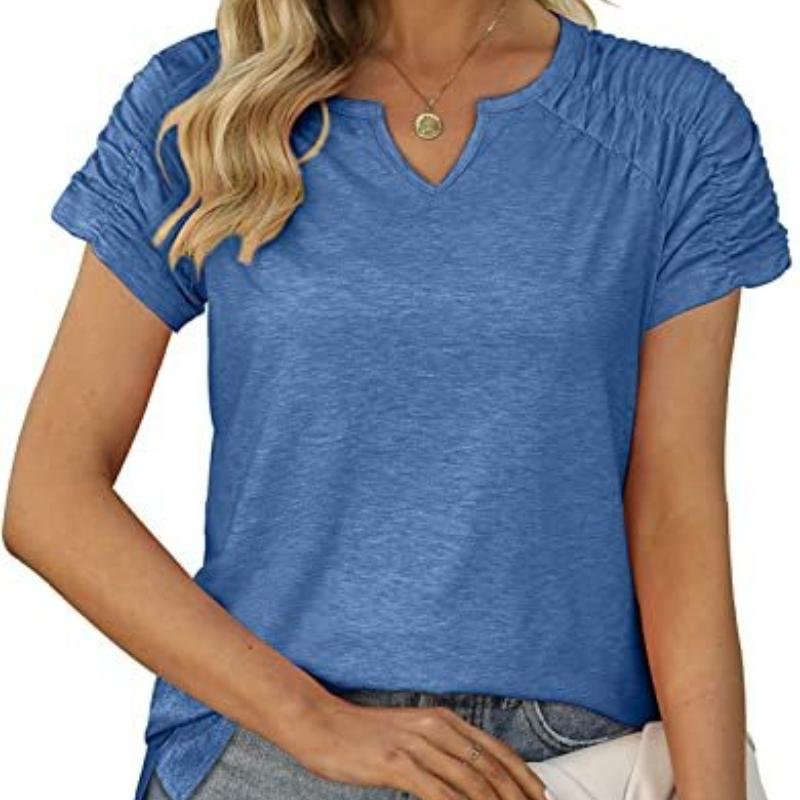 Women's V-Neck Shoulder Sleeve  T-Shirts Short Sleeve Top Women's