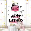 Happy Birthday Backdrop Decorations, Birthday Cake Pattern Hanging Background Sign for Boys Girls, Baby Shower, Birthday Party Supplies