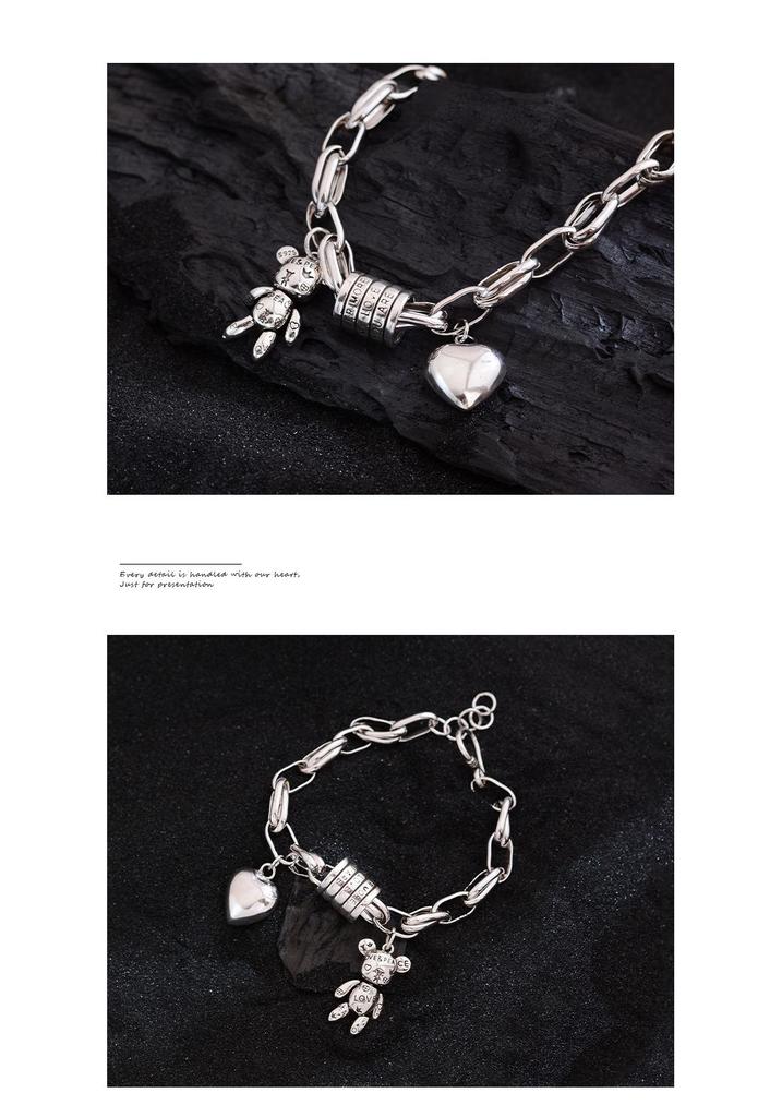 Heart Pendant Retro Bear Bracelet - Trendy Doodle Design Jewelry