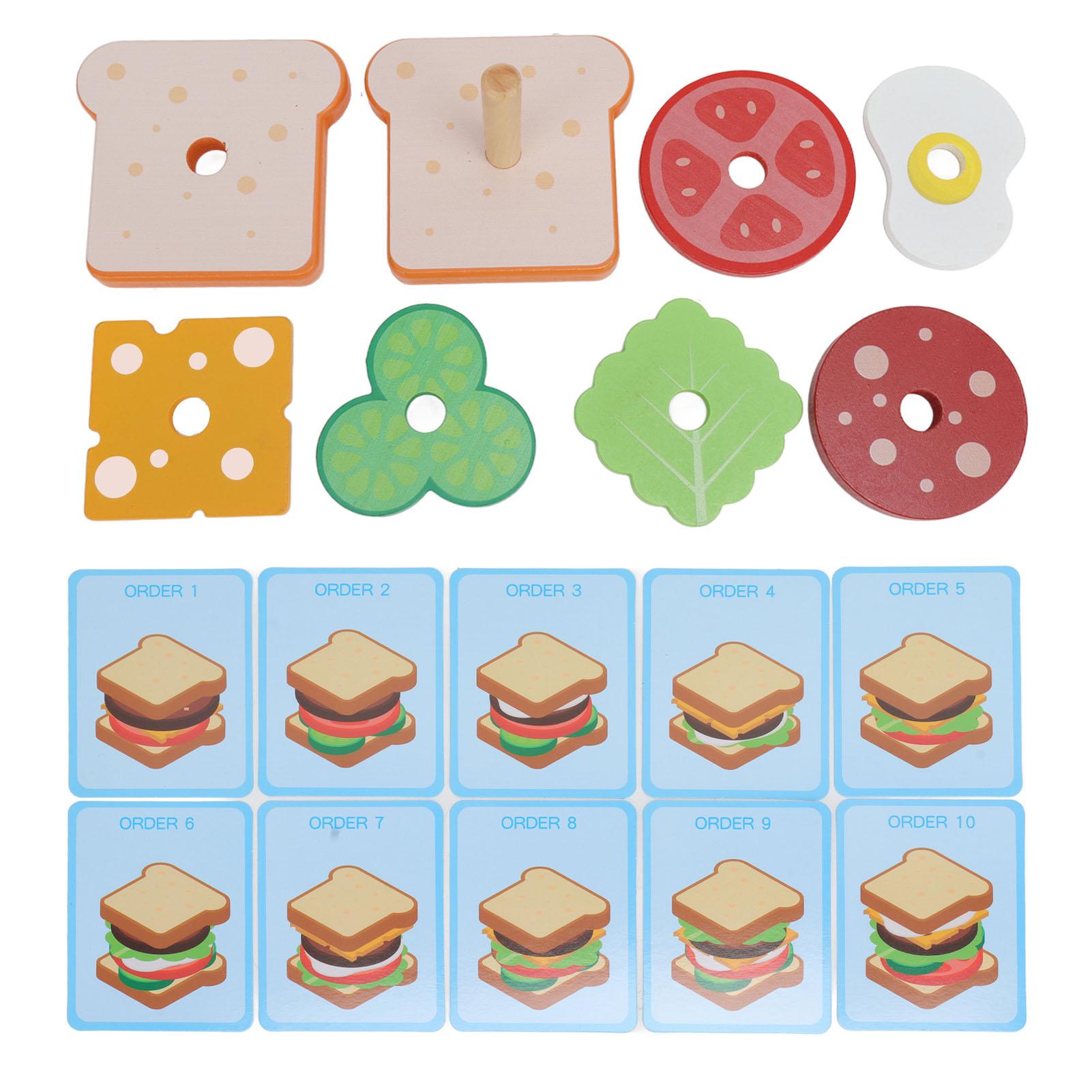 

Игровой набор для приготовления фаст-фуда из композитного дерева, симпатичная форма, развивающая координацию, игровые игрушки для дома Sandwich