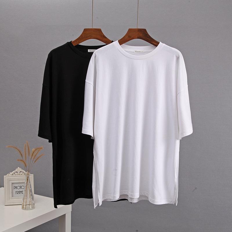 Sommer Lose Offene Baumwolle Kurzarm T-shirt Frauen Bequeme Rundhals Einfarbig T-shirt