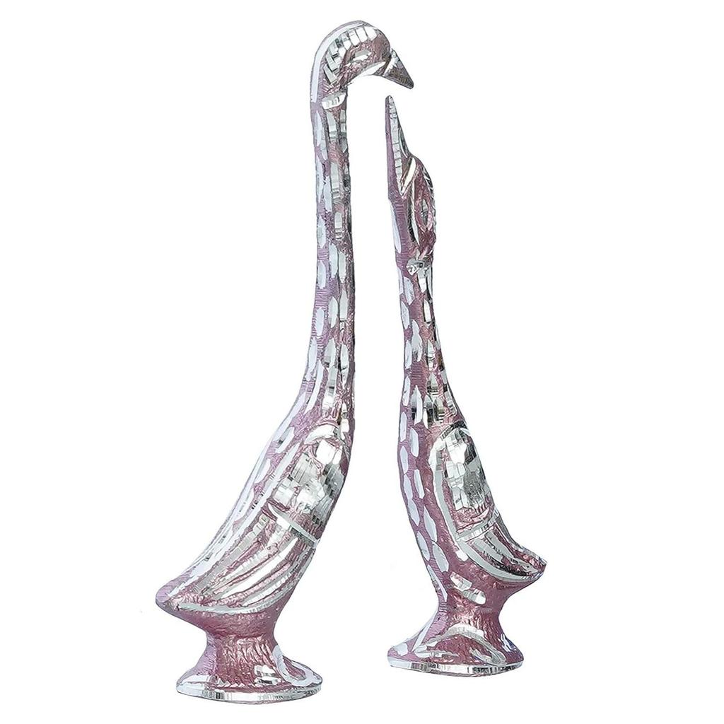 7 Inch Pink Kissing Swan Couple Handcrafted Decorative Figurine
