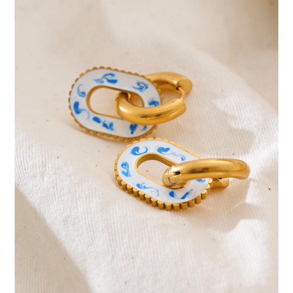 Eetit Stainless Steel Geometric Drop Hoop Earrings 18K Golden PVD Plated Stylish Unique Daily Jewelry Waterproof