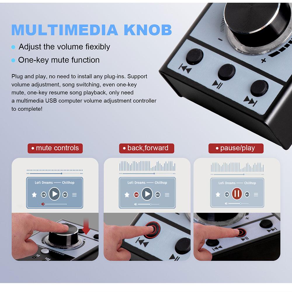 USB-Lautstärkeregler für PC-Audio mit Stummschaltung per Knopfdruck, 3 Modi, Plug & Play für Windows 7, 8, 10 und Mac