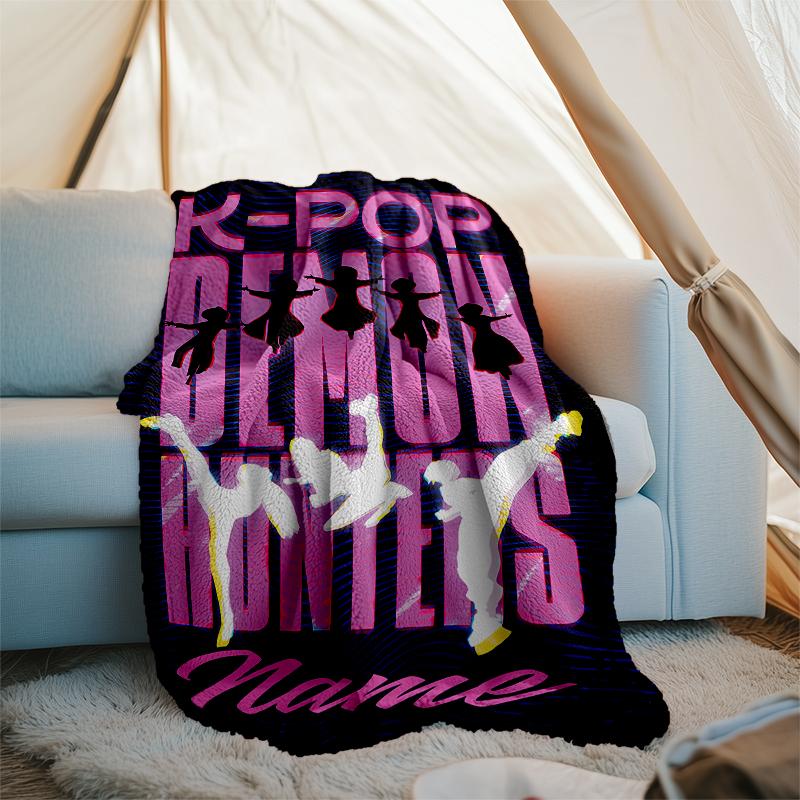 Personalized Custom Name Blanket - Kpop Demon Hunters Print Design,Blanket for Sofa,Bed,Travel,Camping - Soft and Warm, Great Gift