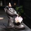 Zen Meditation Relaxation Handcrafted Purple Clay Backflow Incense Burner Lotus Buddha Hand Design Incense Burner -No Incense