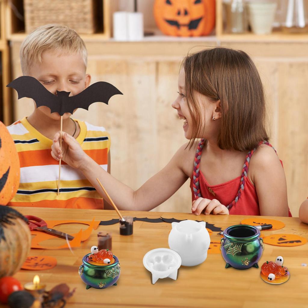 Halloween Cauldron Container DIY Epoxy Resin Mold Plaster Storage Box Silicone Molds Halloween Gift Jewelry Box Casting Supplies