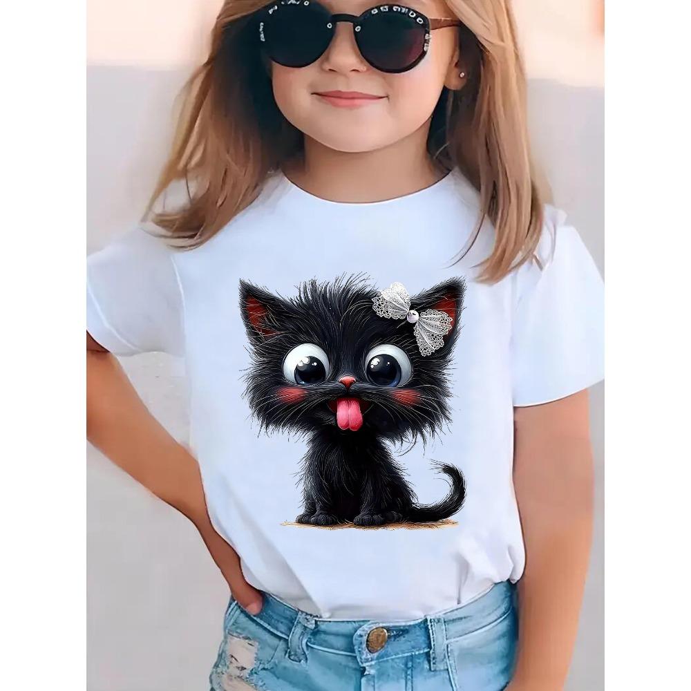 

Summer fashion girls short-sleeved T-shirt cartoon pattern printed casual versatile top 100