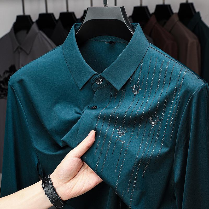 Herren Nahtloses Langarm Bügelfreies Luxe Stretch Businesshemd