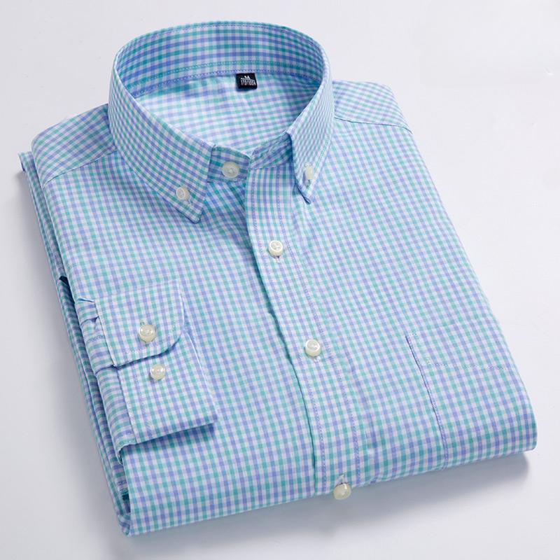 New In Shirt 100%cotton Long-sleeve Shirts for Men Slim Fit Plain Shirt Thin Plaid Striped Tops Fashion Elegants Office Clothes