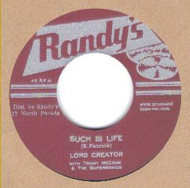 

7inch Record LORD CREATOR, TOMMY MCCOOK & THE SU - Such Is Life / Come Down 68 NONE Randy s 2008 Japan Reggae, Ska & Dub Used