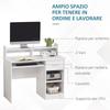 Kompakter Computertisch, Schreibtisch für Desktop-PC in Weißem Holz mit Ausziehbarer Tastaturablage und Regalen 104x48x95.5cm
