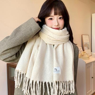 Korean Version New Solid Color Gentle Temperament Scarf Autumn And Winter Women's Versatile Shawl Thickened Warm