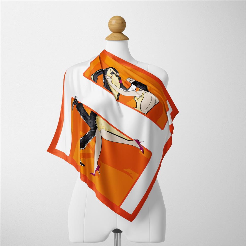 53cm Twill Silk Scarf Woman Lover Dancer Print Square Scarves Wraps Bandana Small Hijab Foulards Lady Tie Headband Neckerchief