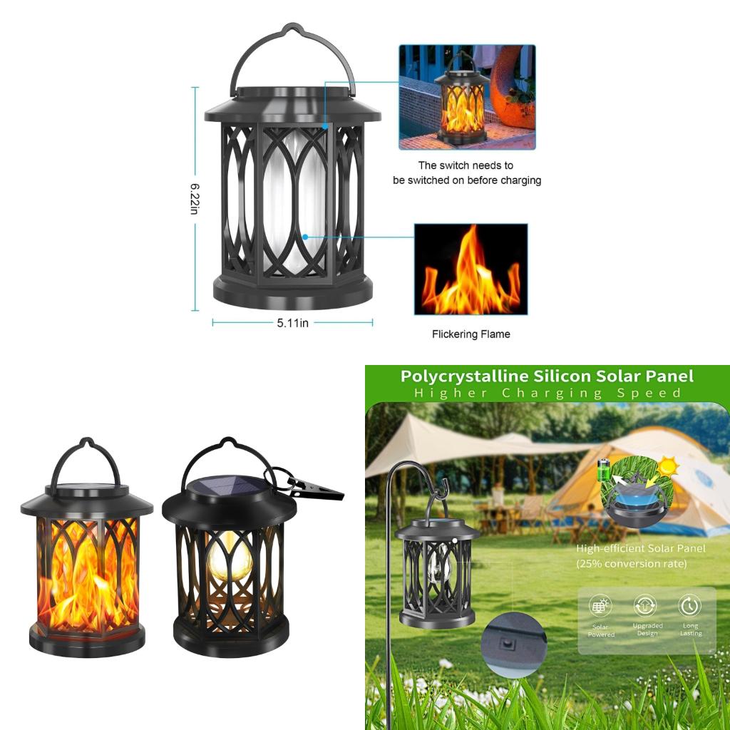 Solar Flame Hanging Lamp Creative LED Solar Courtyard Lamp with Handle Outdoor Garden Landscape Lamp Easy to Use