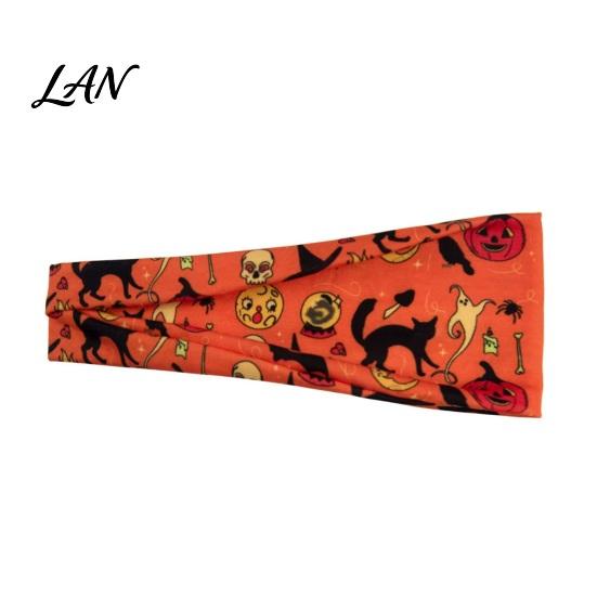 Soft Knitted Headband Halloween Headbands for Women, Cute Pumpkin Ghost Bat Cat Skeleton Wide Hair Bands, Holiday Themed Sports Band Breathable