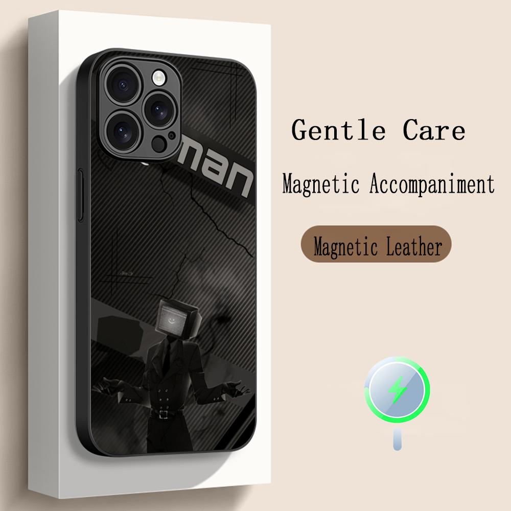 Anime Skibidi TV hot poster pattern Phone Case For iPhone 17 16 15 14 13 12 Plus Pro Max High-end Luxury Magsafe Sheepskin