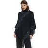 Womens Knitted Poncho With Fringe Trim Striped Lightweight Shawl Acrylic Blend Wrap Scarf