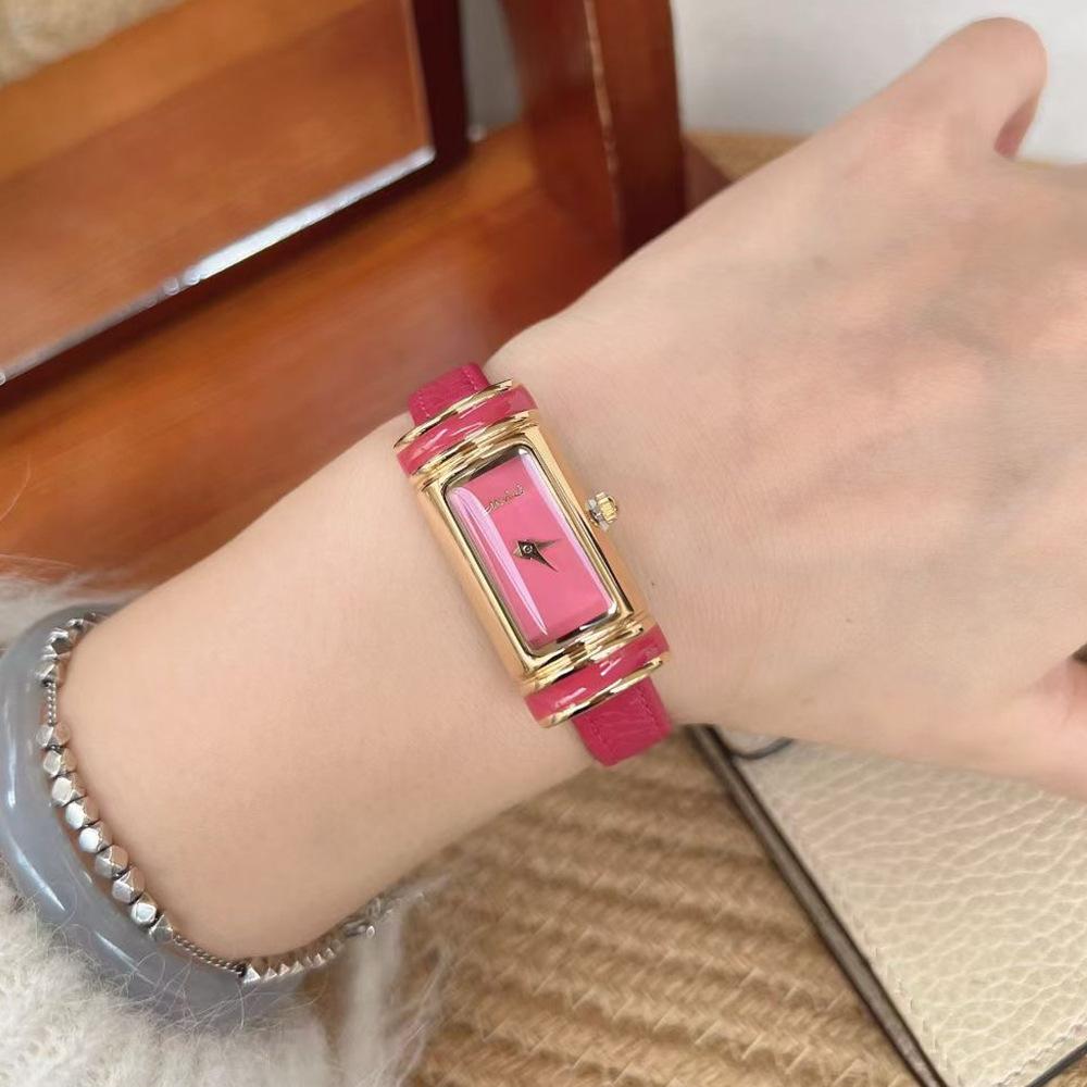Ankola Red Belt Women'S Watch Macaron Long Oval Three-Dimensional Small Gold Bar Watch