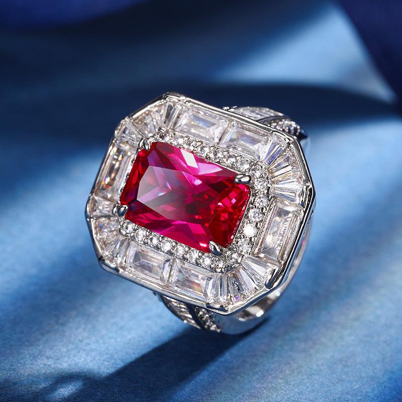 Jewelry Copper Bottom Gold-Plated Simulation Color Treasure Corundum Square Diamond 8 * 12 Temperament Ring Set Women