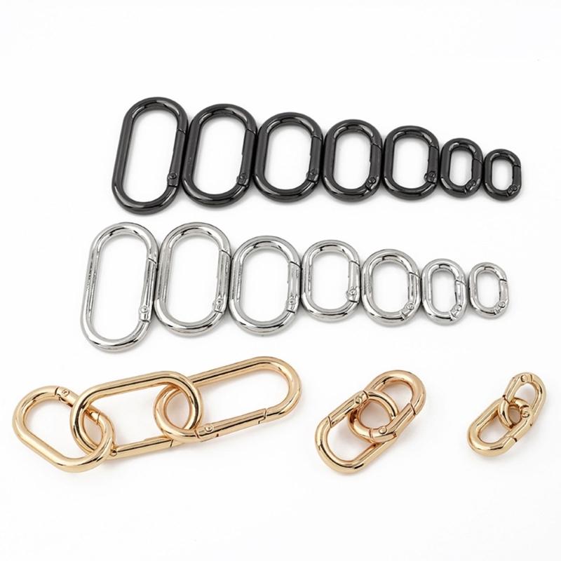 2 Pcs/Set Oval Rings Buckle Spring Oval Rings Spring Keyring Buckles Metal Oval Rings for Bag Purses Belts Keychain