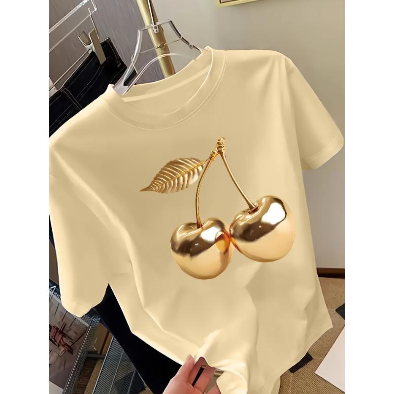 Cherry Graphic Print Women's Short Sleeve T-Shirt
