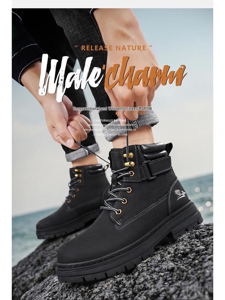 Men's Tough High-Top Yellow Leather Boots, British Style, Non-Slip, 2025 New Autumn/Winter Collection