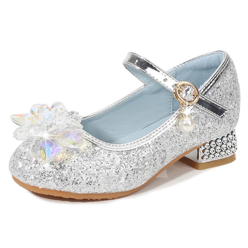 Mädchen Blaue Kristall Prinzessin Absätze - Frühling/Herbst Rutschfeste Modeschuhe mit Blumendetail für Kinder