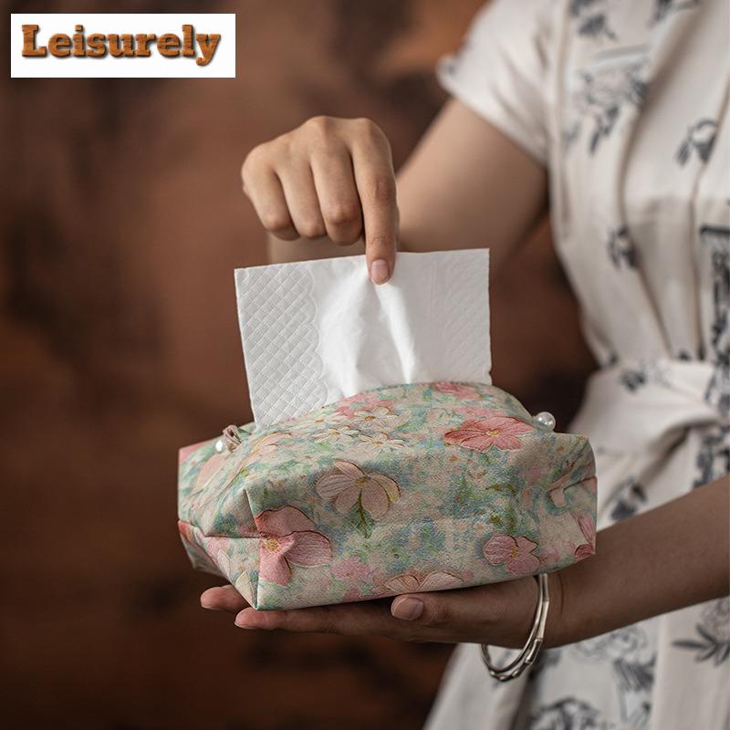 Brocade Flowers Tissue Box Zen Tissue Rangement Paper Container Dispenser Case Wet Wipes Case Paper Drawer Room Napkin Storage