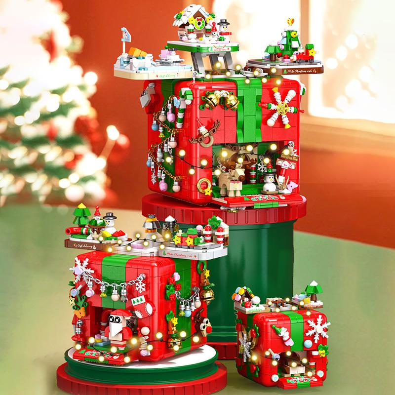 Creative Merry Christmas Mechanism Box Santa Claus Building Blocks Snowman Xmas Tree MOC Bricks Toys For Children Christmas Gift