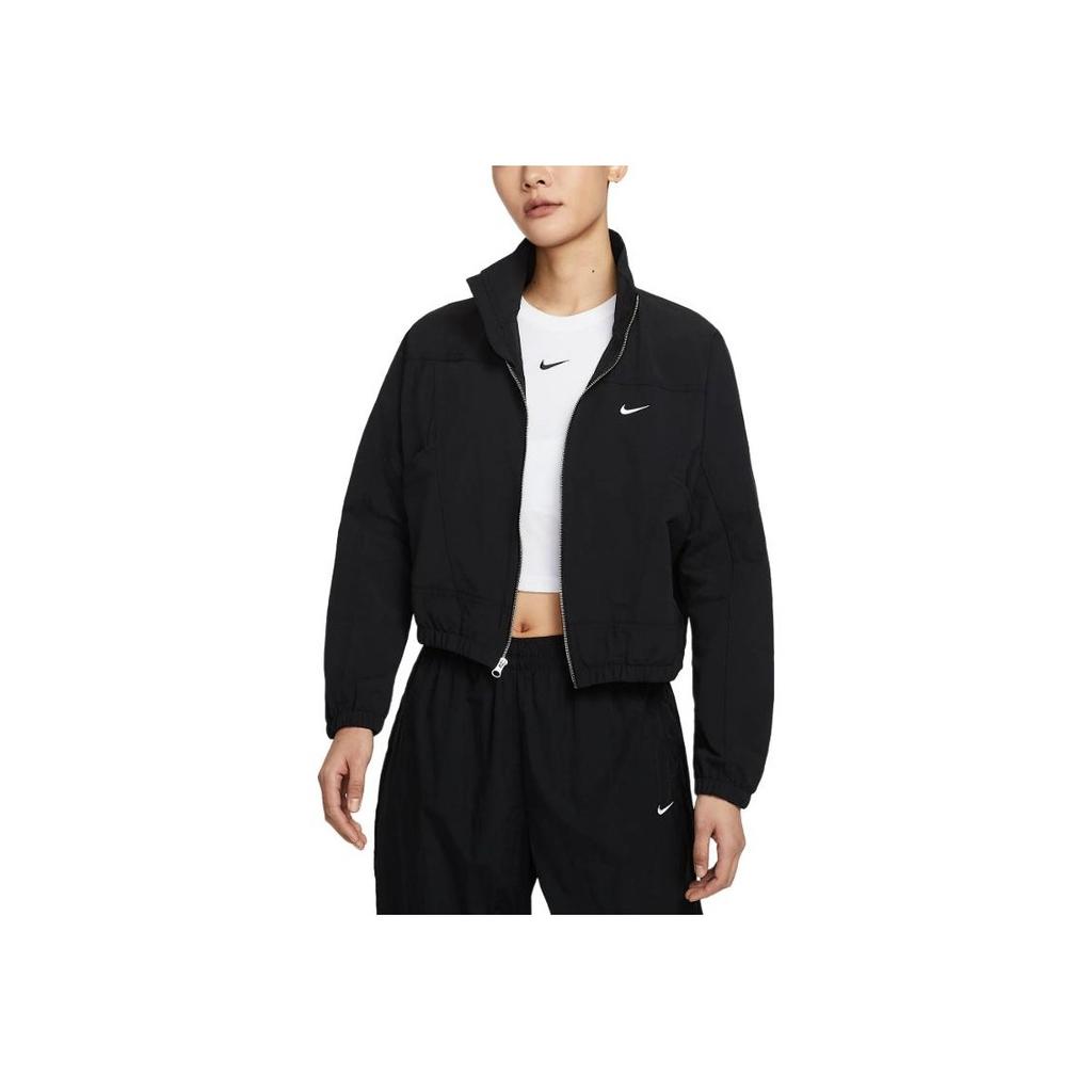 Nike Solid Color Zip Collar Short Sleeve Jacket Women Jackets Black HJ1000-010