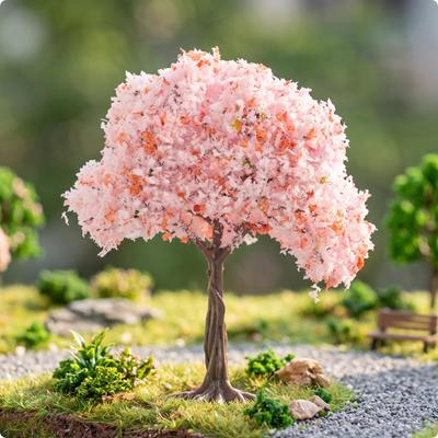 Simulated Model Tree with Base | Pink, Naturalistic, Cherry Blossom Trees, for