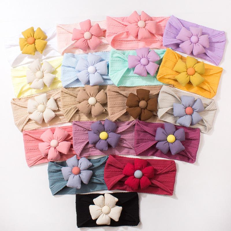 New solid color jacquard children's headband, cute five-petaled flower baby headscarf, thin soft baby hair accessories