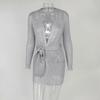 Sexy Mesh V Neck Mini Dress Women Elegant Nightclub Party Clothing Cardigan Style Waist Tie Dress