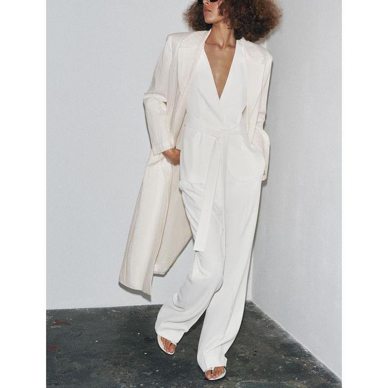 With Padded Shoulder with Belt V Neck Vest Jacket 2390198 Strap Accessories Mid Waist Flared Pants 2377198