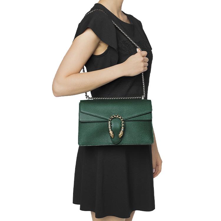Gucci Dionysus Tiger Head Buckle Chain Leather Shoulder Bag Women Shoulder Bag Emerald-Green 400249-CAOGX-3120