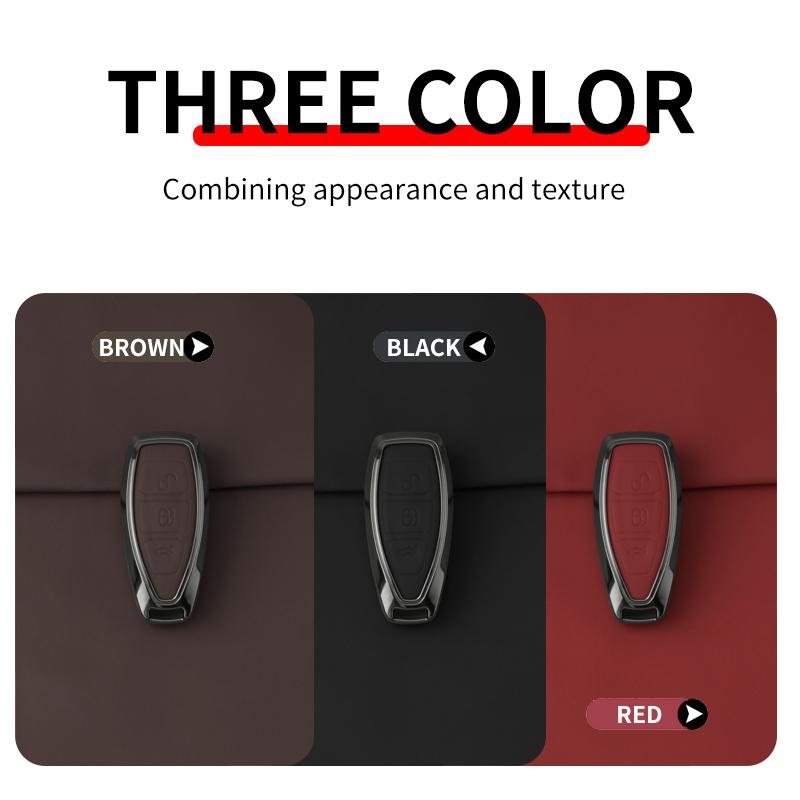 Zinc Alloy Leather Car Key Case For Ford Focus 3 4 St Mondeo Mk3 Mk4 Fiesta Fusion Kuga 2013 2014 Car Key Fob