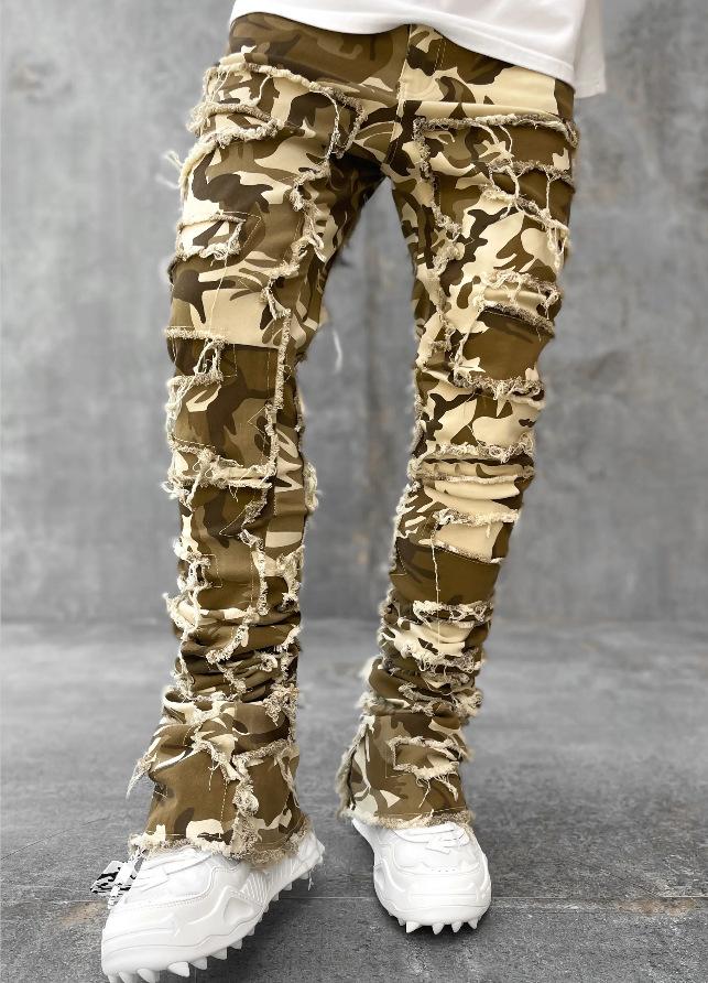 Jeans Uomo Fit Stacked Strappati Slim Fit Patch Usurati Distrutti Dritti Denim Pantaloni Hip Hop Trap Streetwear Pantaloni Abbigliamento