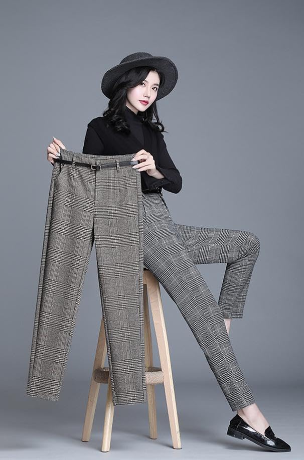 Syvent Tapered Check Tight Perfect for Plus Long 12F643 Women's Pants, Fit, Commuting, Casual, Sizes, Stylish, Figure-Flattering, Pants,